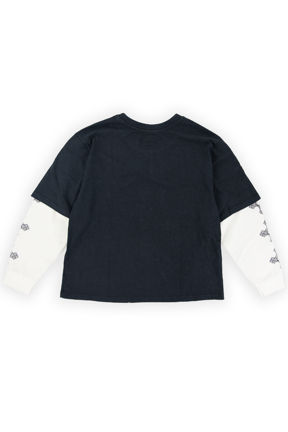Whittier twofer tee in washed black with built-in white waffle long sleeves and ribbed cuffs