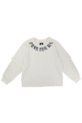 Anthem cream oversized twofer tee with PRAY FOR ME arched in black gothic lettering around the neckline