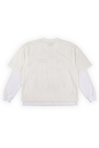 Monarch oversized mesh twofer tee in Jet Stream off-white with a boxy drop-shoulder drape
