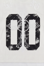 Monarch mesh twofer tee detail showing the athletic mesh shell over built-in white waffle long sleeves