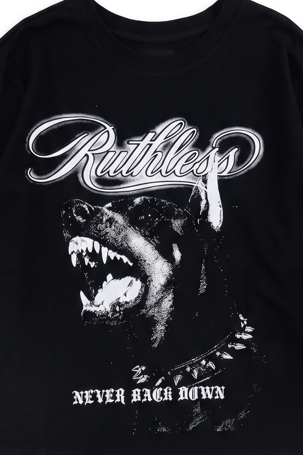 Method twofer tee detail showing barbed wire printed on the bone waffle-knit thermal sleeve