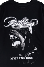 Method twofer tee detail showing barbed wire printed on the bone waffle-knit thermal sleeve