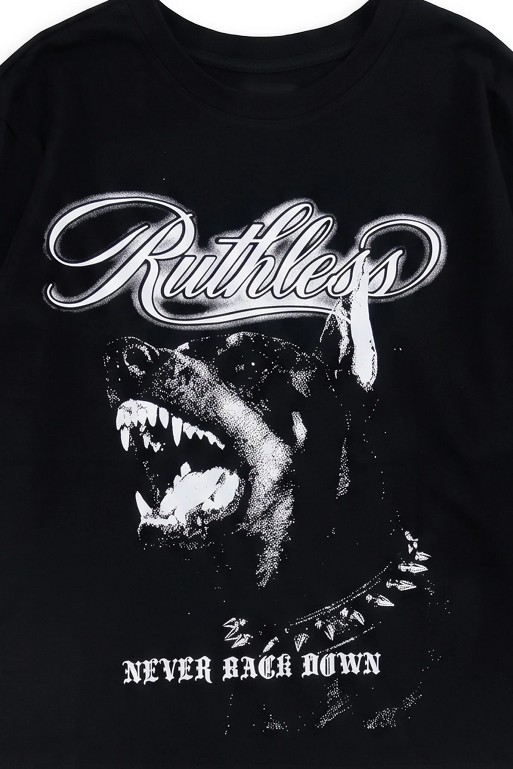Method twofer tee detail showing barbed wire printed on the bone waffle-knit thermal sleeve