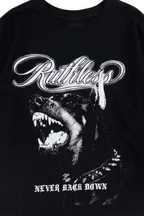 Method twofer tee detail showing barbed wire printed on the bone waffle-knit thermal sleeve