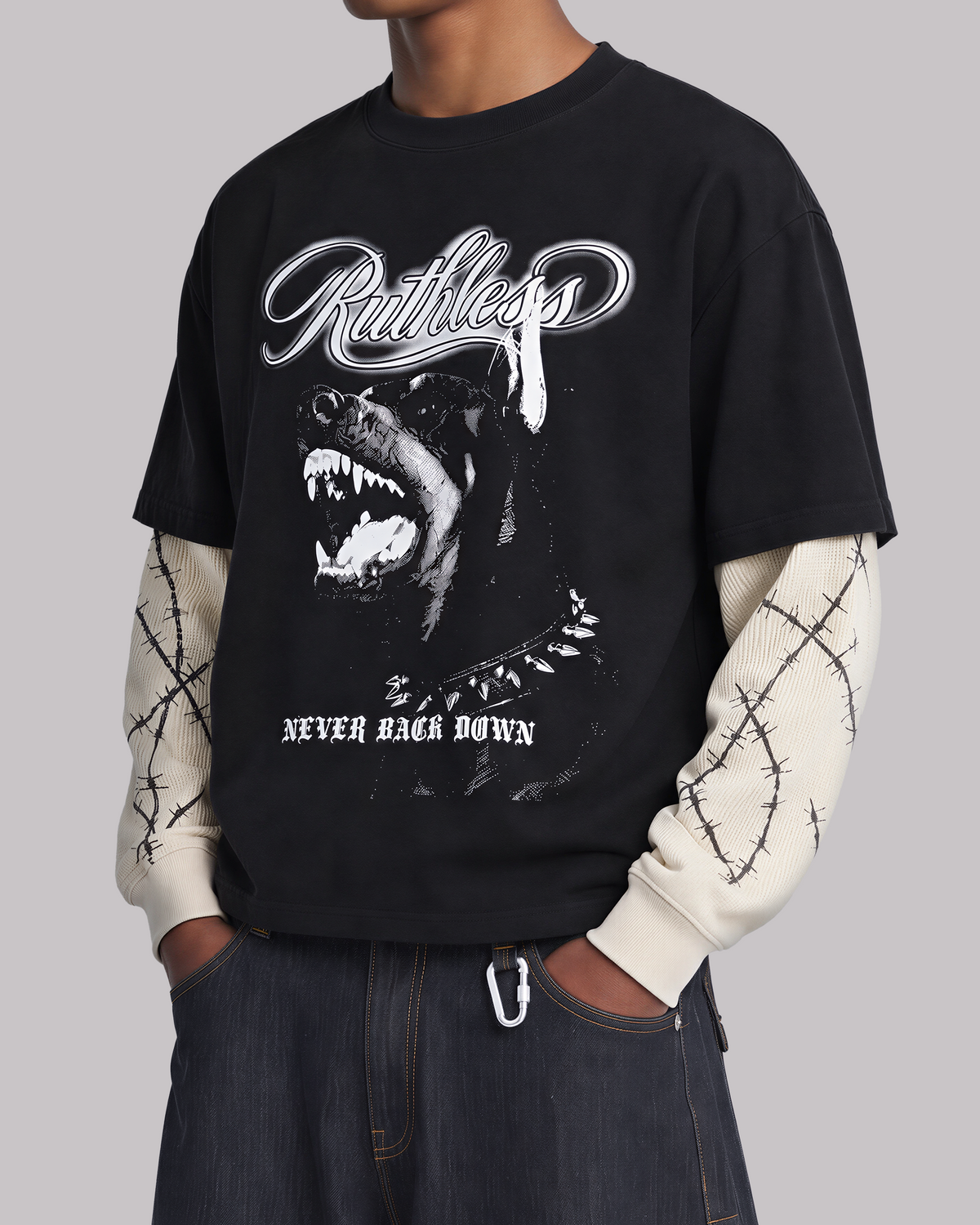 METHOD RUTHLESS DOG BARBED WIRE OVERSIZED TWOFER TEE