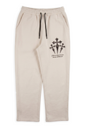 Rafe bone fleece relaxed sweatpants with a lace-textured gothic cross cluster printed on the thigh
