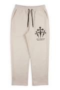Rafe off-white fleece relaxed sweatpants with a lace-textured gothic cross cluster printed on the thigh