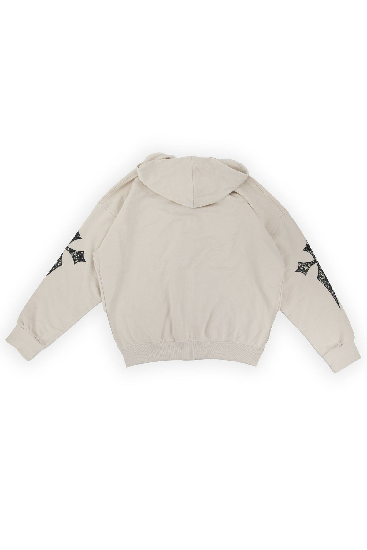 Sable oversized zip up hoodie in Ancient Scroll bone, heavyweight cotton with ribbed cuffs and hem