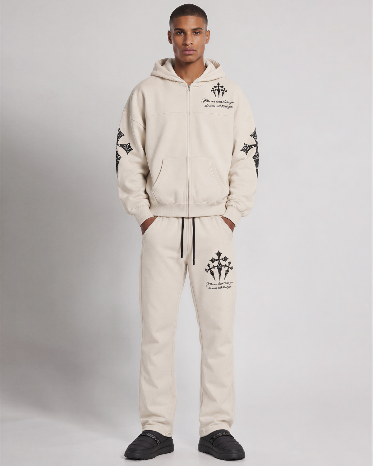 SABLE LACE CROSS OVERSIZED GRAPHIC ZIP UP HOODIE