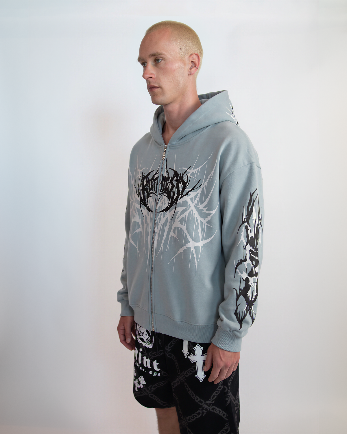 THORN RUTHLESS OVERSIZED GRAPHIC ZIP UP HOODIE