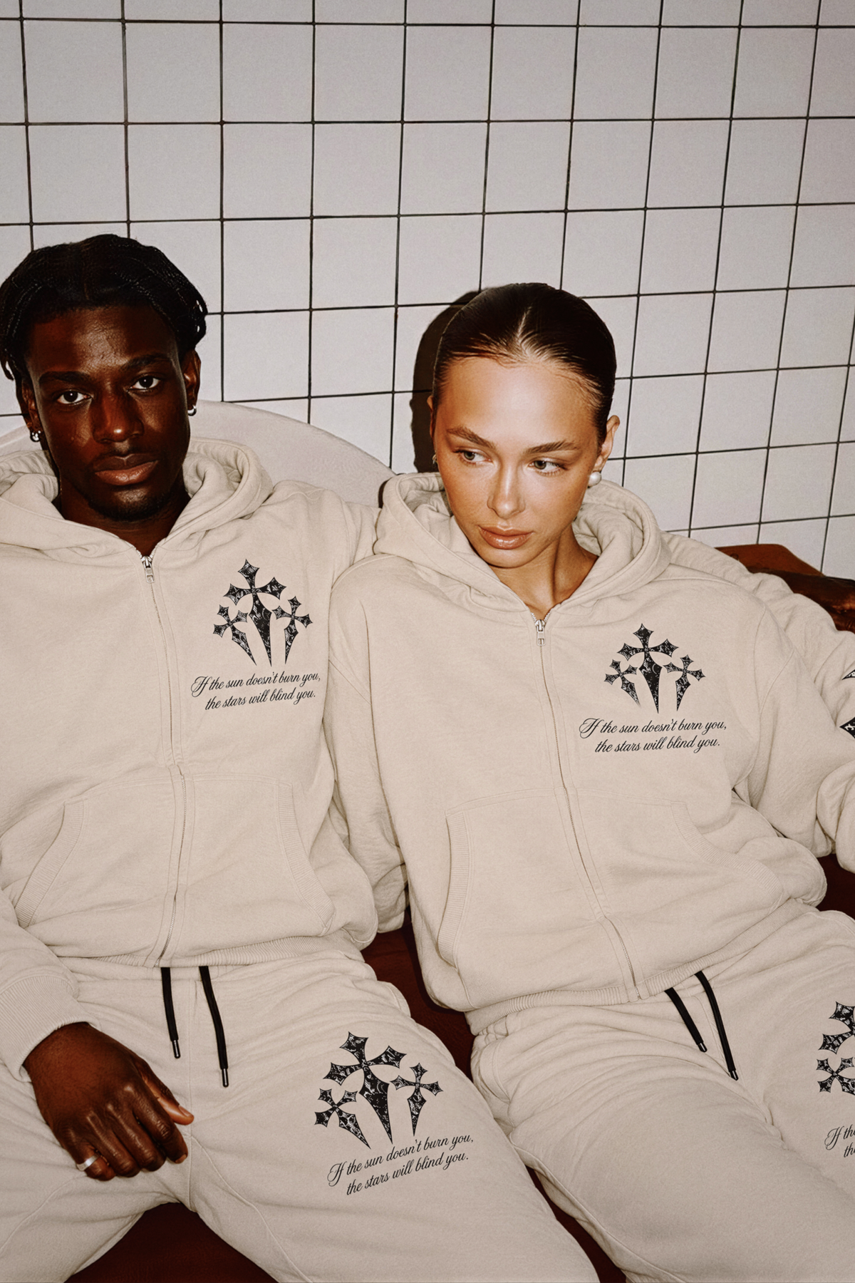 SABLE LACE CROSS OVERSIZED GRAPHIC ZIP UP HOODIE